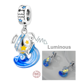 Charm Sterlingové stříbro 925 Znamení zvěrokruhu Vodnář, zářící ve tmě luminozní přívěsek na náramek