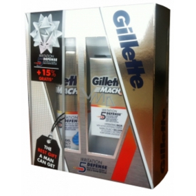 Gillette Mach3 5 Irritation Defense zklidňující gel na holení 200 ml + Irritation Defence hydratační balzám po holení 50 ml, kosmetická sada pro muže