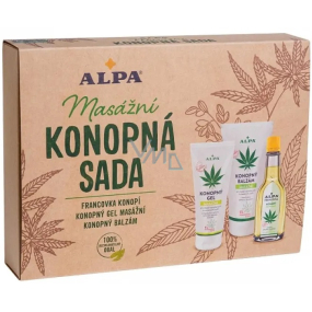Alpa Masážní konopná sada Francovka Konopí Cannabis lihový bylinný roztok 60 ml + Konopný masážní gel 100 ml + Konopný masážní balzám 150 ml, dárková sada