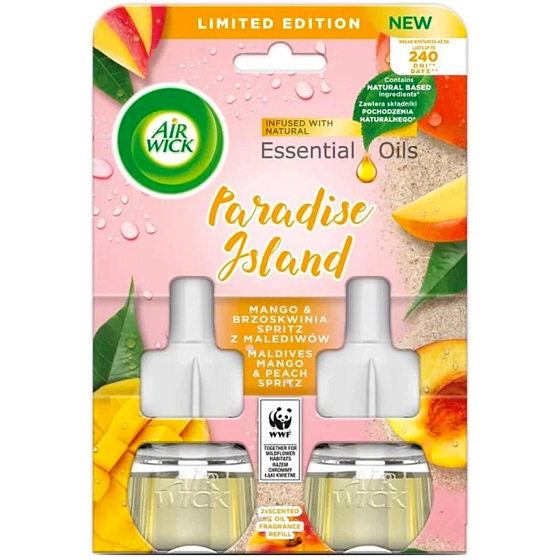 Air Wick Mango broskev Duo elektrický osvěžovač tekutá náplň náhradní náplň 2 x 19 ml