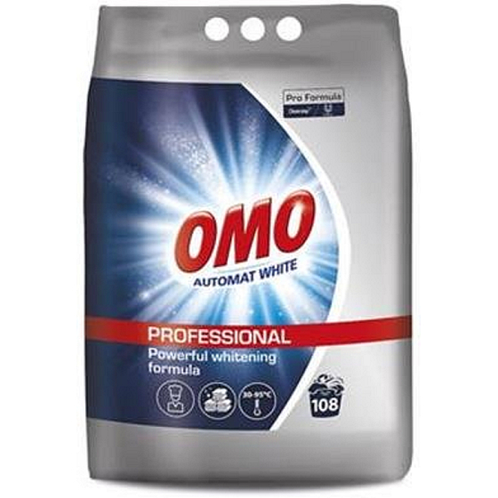 Omo White Professional prací prášek na bílé prádlo 7 kg, 108 dávek, pro zářivou bělost a hygienickou čistotu