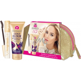 Dermacol Angelash řasenka černá 13 ml + Gold Elixir Rejuvenating Caviar omlazující kaviárový krém na ruce 75 ml + etue, kosmetická sada