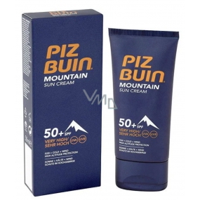 Piz Buin Mountain Suncream SPF50+ hydratační krém chrání pokožku před sluncem, chladem a suchým větrem 50 ml