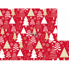 Nekupto Dárkový balicí papír 70 x 500 cm Vánoční červený bílé, zlaté stromky