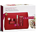 Clarins Super Restorative denní krém pro všechny typy pleti 50 ml + noční krém pro všechny typy pleti 50 ml + aktivní sérum pro vyhlazení kontur obličeje 10 ml + kosmetická taštička, kosmetická sada pro ženy