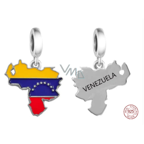 Charm Sterlingové stříbro 925 Venezuela vlajka - houpající se mapa, přívěsek na náramek cestování