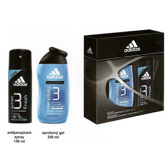 Adidas Action 3 Fresh antiperspirant deodorant sprej pro muže 150 ml + sprchový gel 250 ml, dárková sada