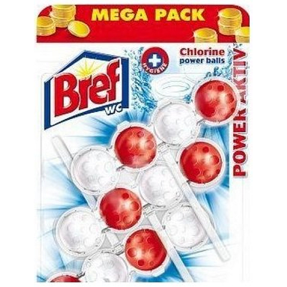 Bref Power Aktiv 4 Formula Chlorine WC blok pro hygienickou čistotu a svěžest Vaší toalety, zbarvuje vodu Mega pack 3x50 g
