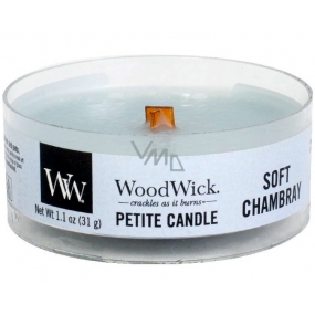 WoodWick Soft Chambray - Čisté prádlo vonná svíčka s dřevěným knotem petite 31 g