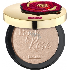 Pupa Rock & Rose Highlighter rozjasňovač obličeje se zlatavými odlesky světla 001 Indecent Rose Gold 8 g