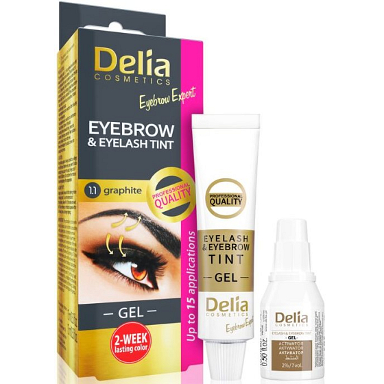 Delia Cosmetics Eyebrow Expert gelová barva na obočí a řasy s aktivátorem 1.1. Graphite - šedá 2 x 15 ml