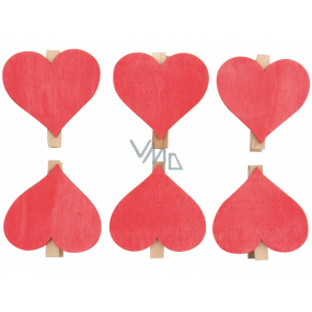 Srdce dřevěné na kolíčku červené 6 cm 6 kusů