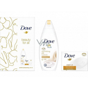 Dove Beauty For All Nourishing Silk sprchový gel 250 ml + Cream Oil Moroccan Argan Oil toaletní mýdlo 100 g, kosmetická sada