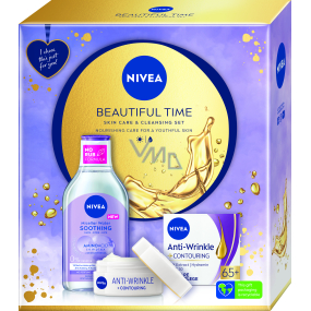 Nivea Beautiful Time Soothing Aminoacid Complex zklidňující micelární voda 400 ml + Anti Wrinkle 65+ denní krém 50 ml, kosmetická sada pro ženy