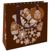 Nekupto Dárková papírová taška luxusní 18 x 16 cm Vánoční perníčky