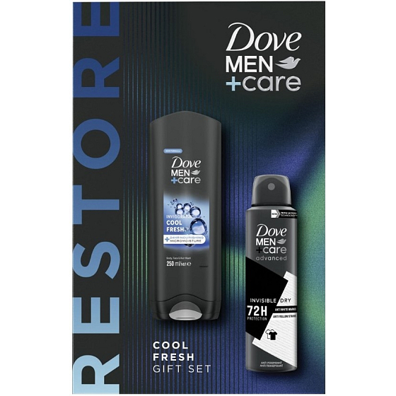 Dove Men Cool Fresh sprchový gel 250 ml + Invisible Dry antiperspirant sprej 150 ml, kosmetická sada pro muže