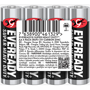 Eveready AA zinkovo-chloridové tužkové baterie, 4 ks