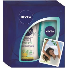Nivea Pure Výživné tělové mléko 250 ml + sprchový gel Hawaiian Flower & Oil 250 ml, pro ženy kosmetická sada