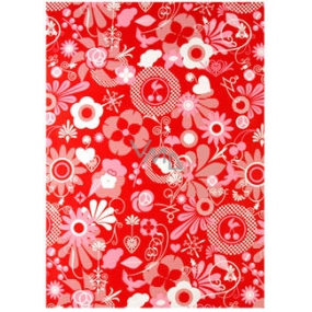 Ditipo Dárkový balicí papír 70 x 200 cm červený, bílo růžové motivy
