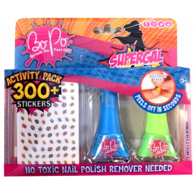 Bo-Po Supergal lak na nehty slupovací modrý 2,5 ml + lak na nehty slupovací světle zelený 2,5 ml + nálepky na nehty, kosmetická sada pro děti