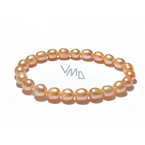 Perla říční růžová náramek elastický přírodní, 7 - 8 mm / 16 - 17 cm, symbol ženskosti, přináší obdiv