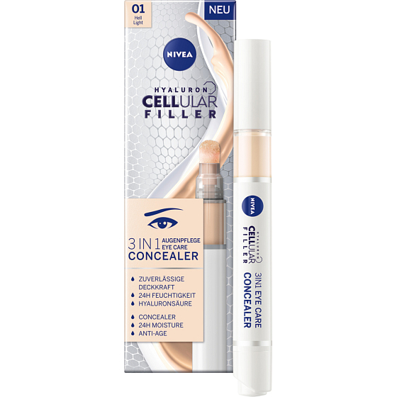 Nivea Hyaluron Cellular Filler Cushion Tónovací oční krém v houbičce 3v1, 01 světlý odstín, 4 ml