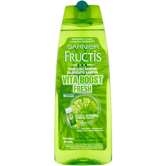 Garnier Fructis Vita Boost Fresh posilující šampon pro normální, rychle se mastící vlasy 250 ml
