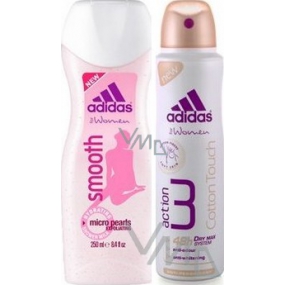 Adidas Smooth sprchový gel 250 ml + Action 3 Control antiperspitant deodorant sprej pro ženy 150 ml, kosmetická sada