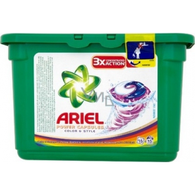 Ariel Power Capsules Color & Style gelové kapsle na praní barevného prádla 3X More Cleaning Power 15 kusů 432 g