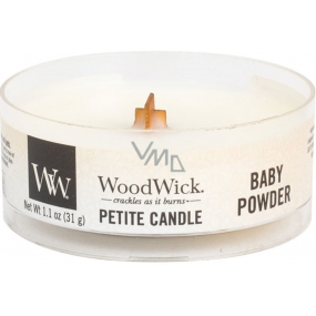 WoodWick Baby Powder - Dětský pudr vonná svíčka s dřevěným knotem petite 31 g