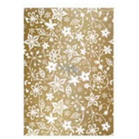 Ditipo Dárkový balicí papír 70 x 200 cm Vánoční Luxusní - zlatý bílé kytky