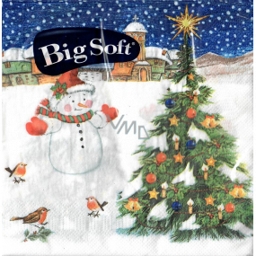 Big Soft Papírové ubrousky 2 vrstvé 33 x 33 cm 20 kusů Vánoční Sněhulák se stromečkem