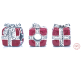Charm Sterlingové stříbro 925 DDárek červený - překvapení s mašlí, korálek na náramek vánoce