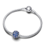 Charm Sterlingové stříbro 925 Třpytivé kulaté modré kouzlo Pavé, korálek na náramek symbol