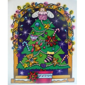 Okenní fólie bez lepidla barevná s hologramovou ražbou stromeček 27 x 20 cm