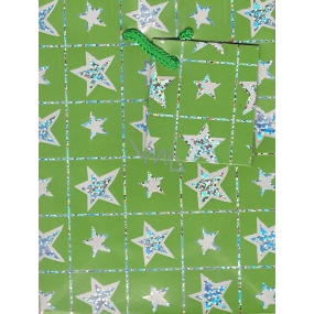 Nekupto Dárková papírová taška 14 x 11 x 6,5 cm Zelené hvězdy 1 kus 016 50 BS