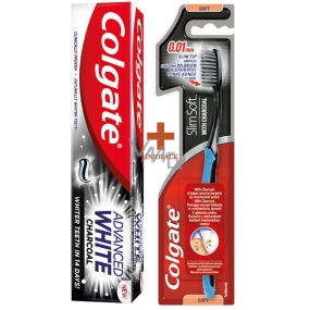 Colgate Slim Charcoal Soft měkký zubní kartáček 1 kus + Colgate Advanced White Charcoal bělicí zubní pasta 75 ml, duopack
