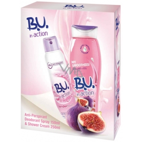 B.U. In Action Tender Touch antiperspirant deodorant sprej pro ženy 150 ml + In Action Yogurt + Fig sprchový gel 250 ml, kosmetická sada