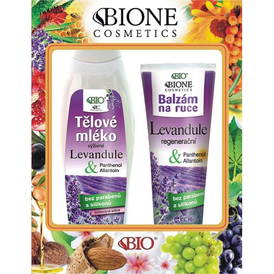 Bione Cosmetics Levandule výživné tělové mléko 500 ml + regenerační balzám na ruce 200 ml, kosmetická sada