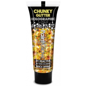 Diva & Nice Chunky Glitter Holographic UV ozdobný gel na tělo a obličej 24 karat - zlatá 13 ml