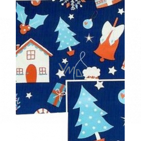 Nekupto Dárkový balicí papír vánoční 70 x 200 cm Modrý domečky, stromky