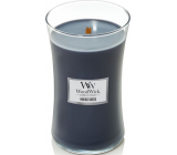 WoodWick Indigo Suede - Modrý semiš vonná svíčka s dřevěným knotem a víčkem sklo velká 609 g