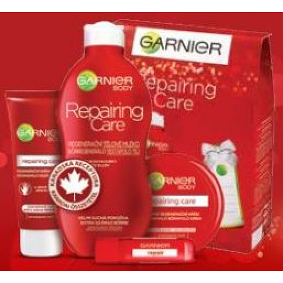 Garnier Repairing Care tělové mléko 250 ml + výživný krém 50 ml + krém na ruce 100 ml + balzám na rty 4,7 ml, kosmetická sada