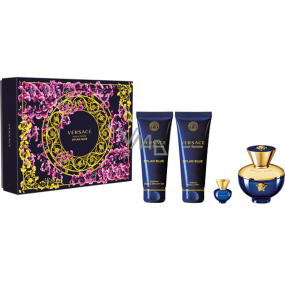 Versace Dylan Blue pour Femme parfémovaná voda 100 ml + tělové mléko 100 ml + sprchový gel 100 ml + parfémovaná voda 5 ml miniatura, dárková sada pro ženy