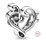 Charm Sterlingové stříbro 925 Srdcový houslový klíč, korálek na náramek láska