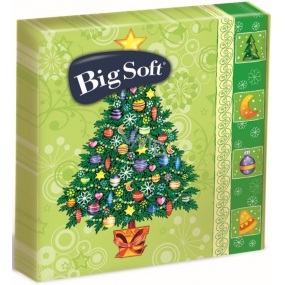 Big Soft Papírové ubrousky 2 vrstvé 33 x 33 cm 20 kusů Vánoční Světle zelené, vánoční stromek