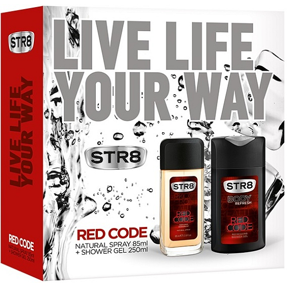 Str8 Red Code parfémovaný deodorant sklo pro muže 85 ml + sprchový gel 250 ml, kosmetická sada