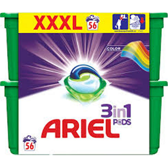 Ariel 3v1 Color gelové kapsle na praní prádla chrání a oživují barvy 56 kusů 1674,4 g