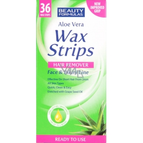 Beauty Formulas Aloe Vera Wax Strips depilační pásky na obličej a oblast bikin 36 kusů