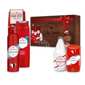 Old Spice White Water Captain Wooden 5v1 dřevěný box antiperspirant deodorant stick 50 ml pro muže + sprchový gel 250 ml + voda po holení 100 ml + antiperspirant deodorant sprej 150 ml + ponožky, kosmetická sada